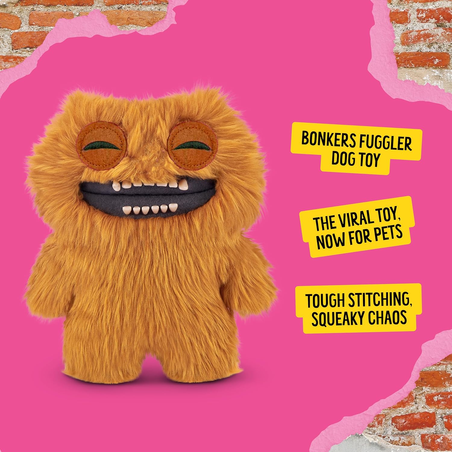 Bonkers Fuggler Count Underoo Mcgoo Squeaky & Plush Dog Toy for Playtime, Orange, 8 inches
