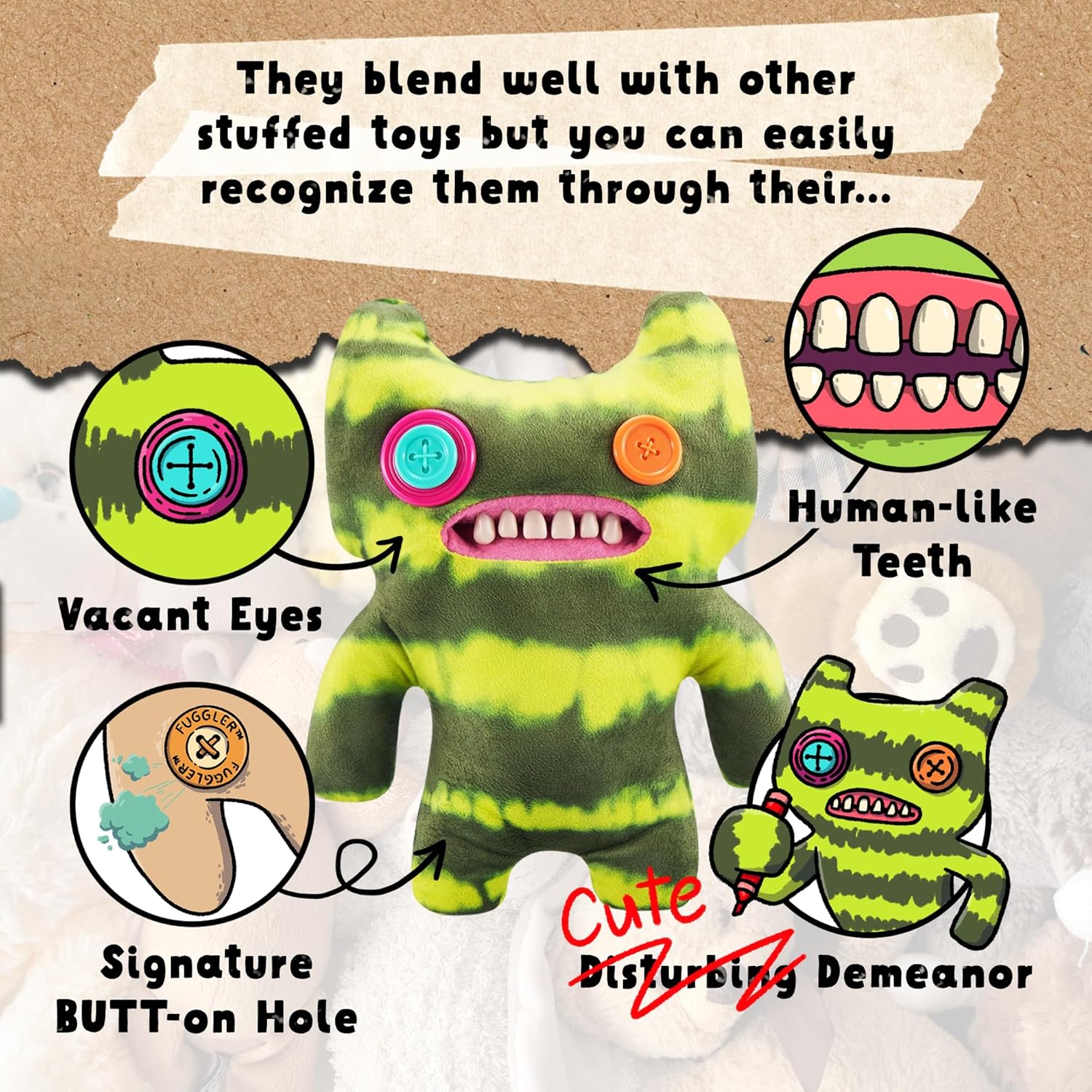 Fuggler Originals Funny Ugly Monster Stuffed 9 Inch Plush Toy, Laboratory Misfit Indecisive Monster